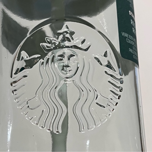 Starbucks Recycled Triangle Glass Cold Cup Tumbler with Straw Green 16oz - Picture 10 of 15
